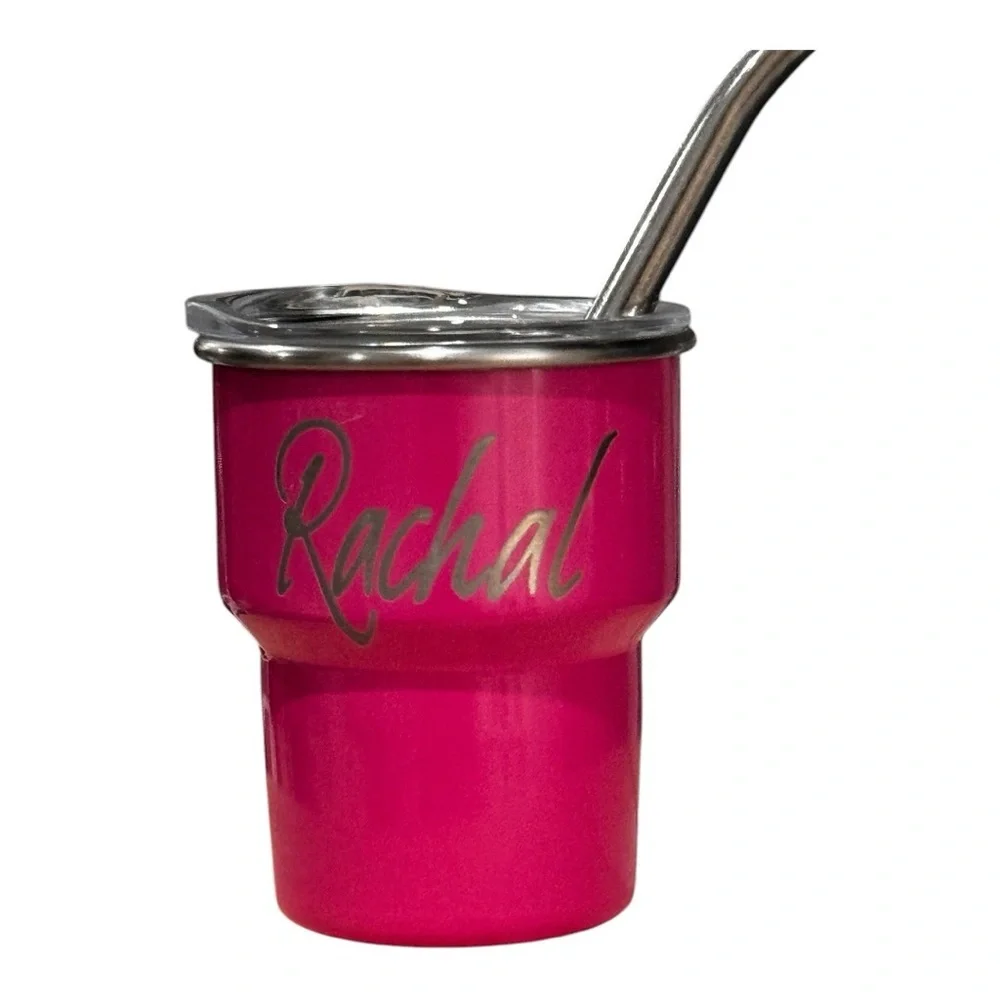 3 oz Stainless Steel Shot Glass Tumbler w/ Lid & Straw | Multiple Colors